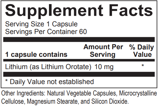 Lithium Orotate - 10mg: 60 Capsules