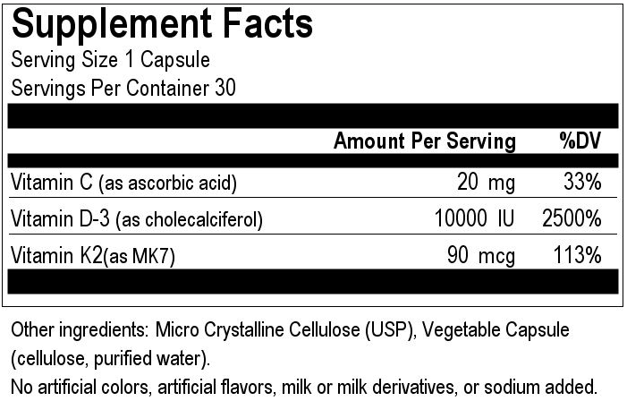 TLC D 10,000 with K2: 30 Capsules