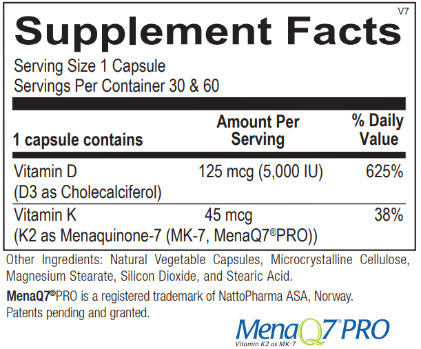 Vitamin K2 (45 mcg) with D3 (5,000 iu): 60 Capsules